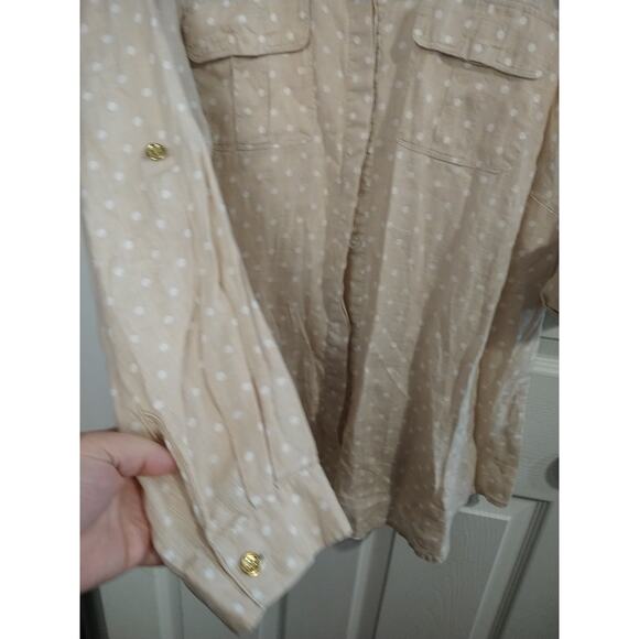 Charter Club Linen Shirt 100 Linen Brown White Polkadot Collared V Neck Long... - Picture 7 of 10